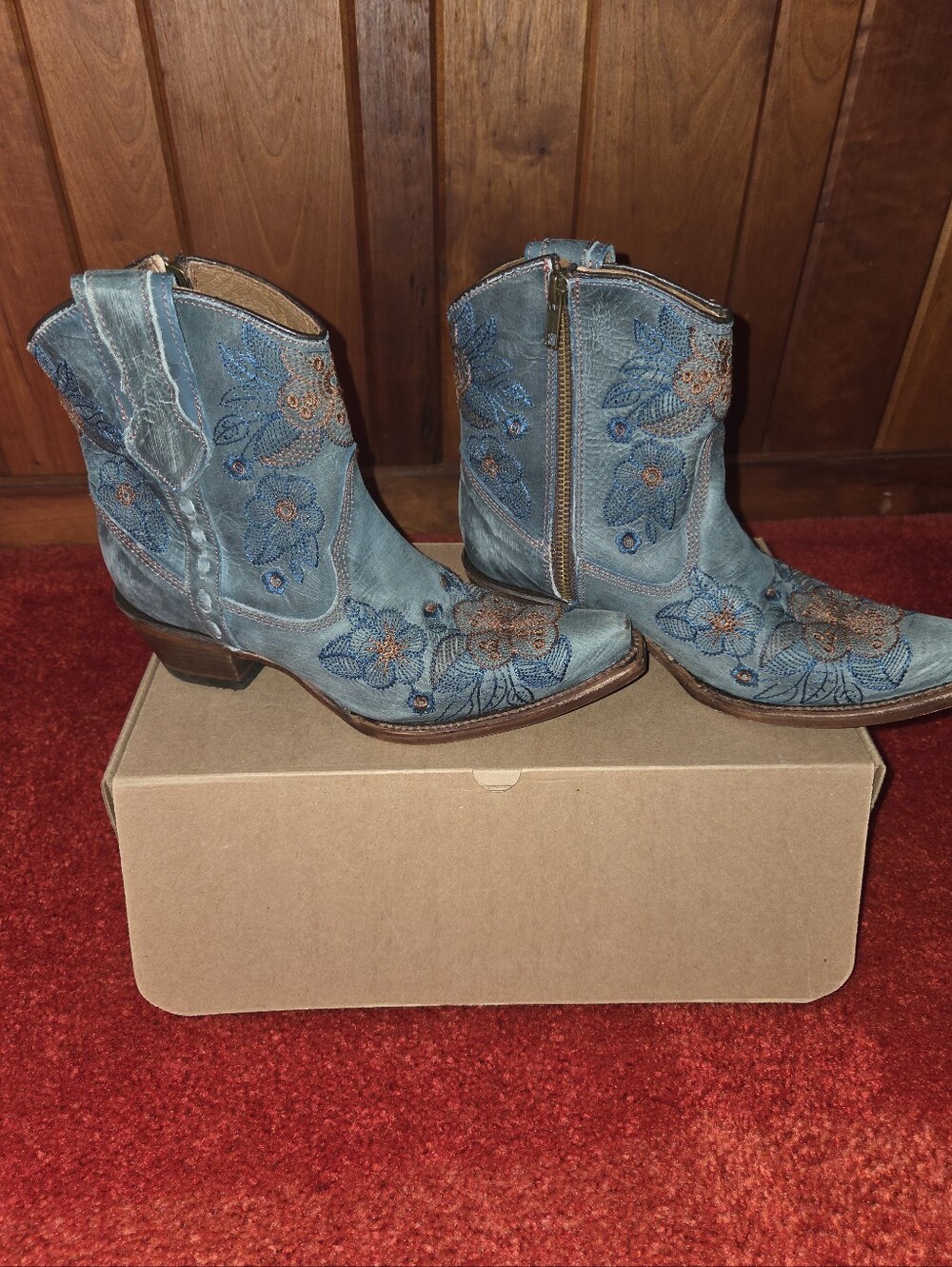 Circle G Teal Floral Embroidered Lace-Up Western Boots